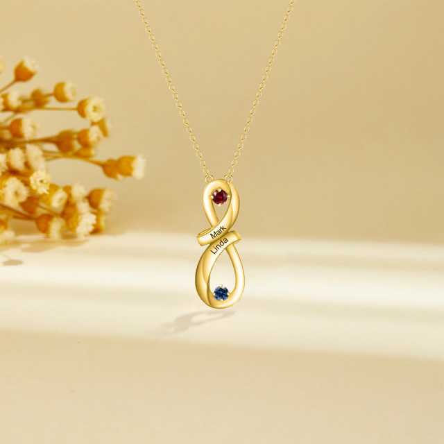 10K Gold Round Cubic Zirconia Birthstone Pendant Necklace-3