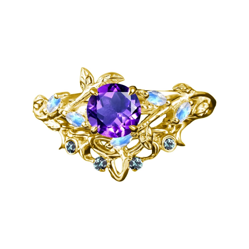 10K Gold Round Cut Bridal Set Vintage Vine Wedding Bridal Anniversary Proposal Ring Set-7