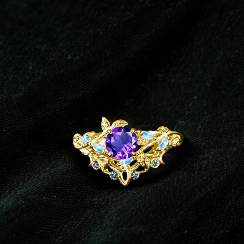 18K Rose Gold Round Cut Bridal Set Vintage Vine Wedding Bridal Anniversary Proposal Ring Set-3