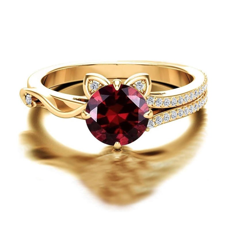 10K Gold Round Cut Cat Ring Gemstone Rings-27