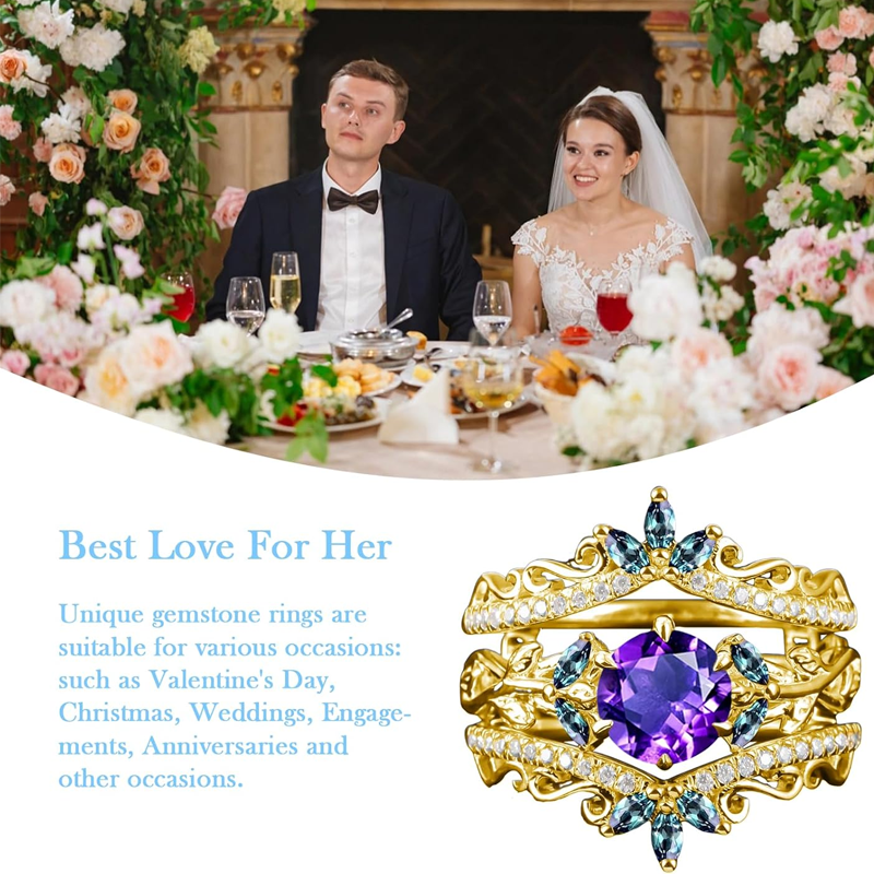 10K Gold Round Cut Custom Bridal Set Vintage Leaf Wedding Bridal Anniversary Proposal Ring Set-4