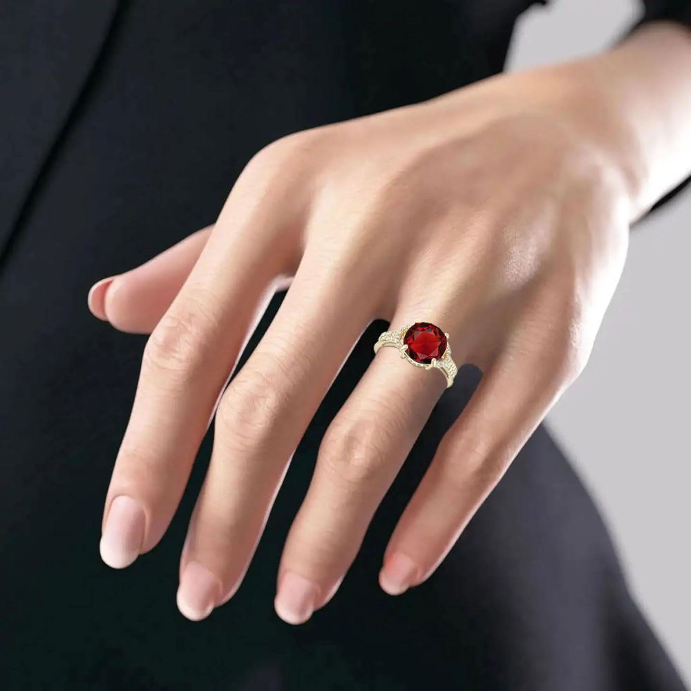 Anillo de compromiso personalizado de oro blanco de 10 quilates con corte redondo y gema de aniversario.-4