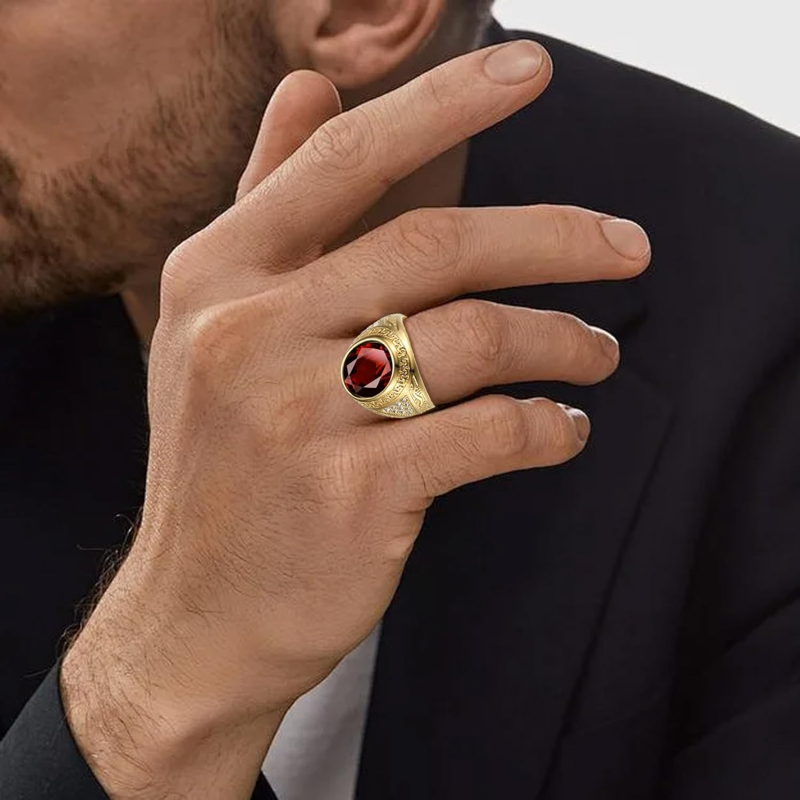 Anillo de compromiso personalizado con gema talla redonda en oro de 10 quilates para hombre-2