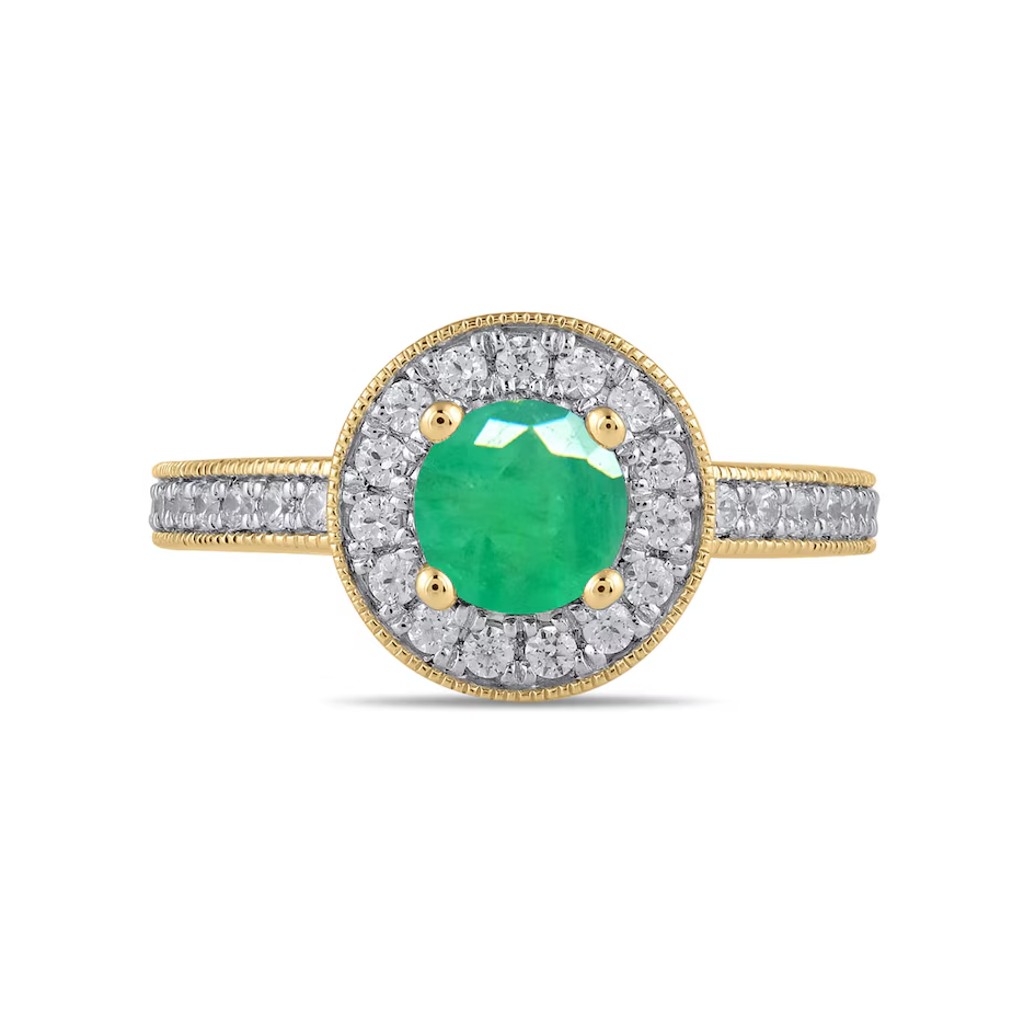10K White Gold Round Cut Emerald & 0.4 CT.T.W. Diamond Frame Vintage Style Engagement Band-4