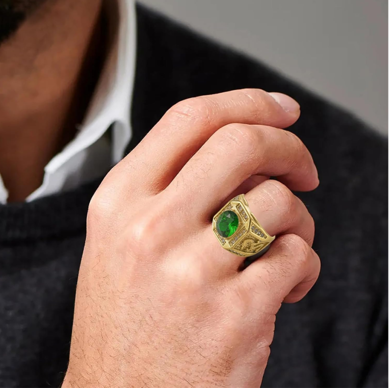 10K białe złoto okrągły szlif szmaragd naturalny diament smok sygnet obrączka ślubna najlepszy prezent dla męża/ojca/jego-2