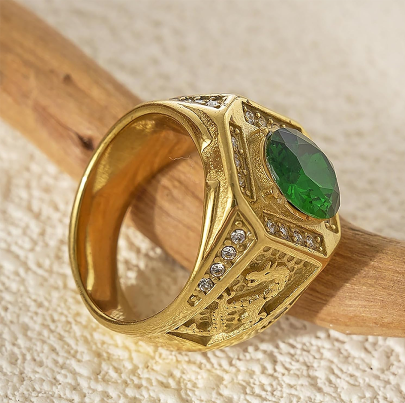 10K białe złoto okrągły szlif szmaragd naturalny diament smok sygnet obrączka ślubna najlepszy prezent dla męża/ojca/jego-4