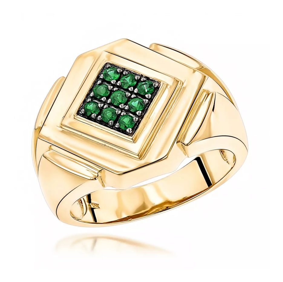 10K Gold Round Cut Emerald Wedding Band for Men-1