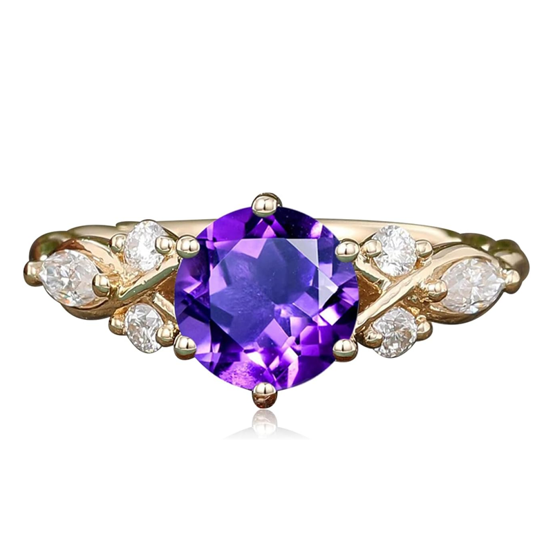 10K Gold Round Cut Ivy Engagement Ring Vintage Vine Wedding Bridal Anniversary Proposal Ring-8