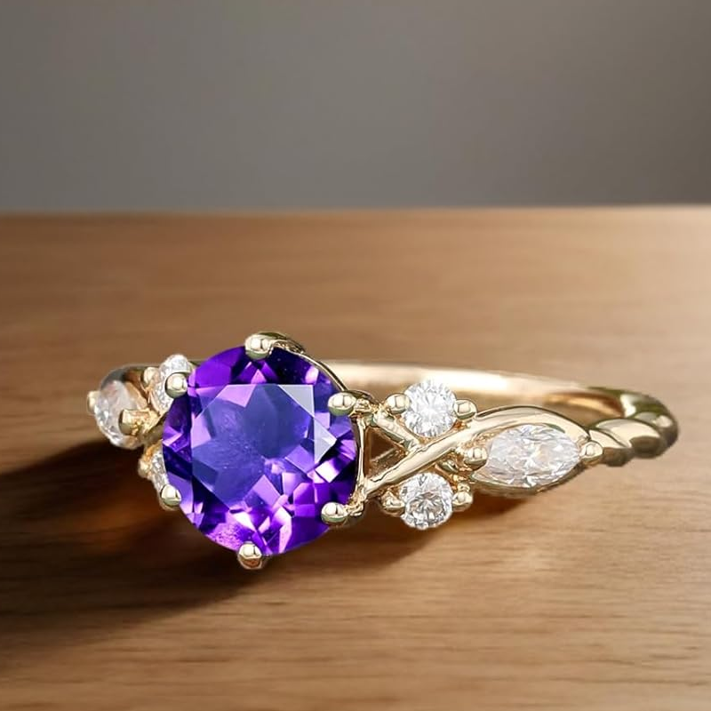 10K Gold Round Cut Ivy Engagement Ring Vintage Vine Wedding Bridal Anniversary Proposal Ring-4