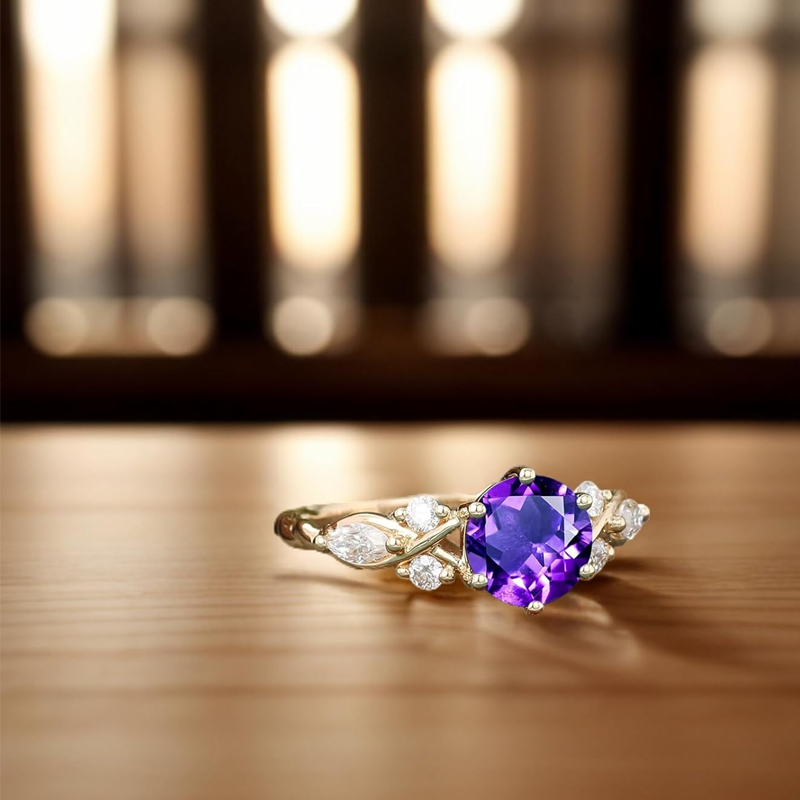 10K Gold Round Cut Ivy Engagement Ring Vintage Vine Wedding Bridal Anniversary Proposal Ring-5