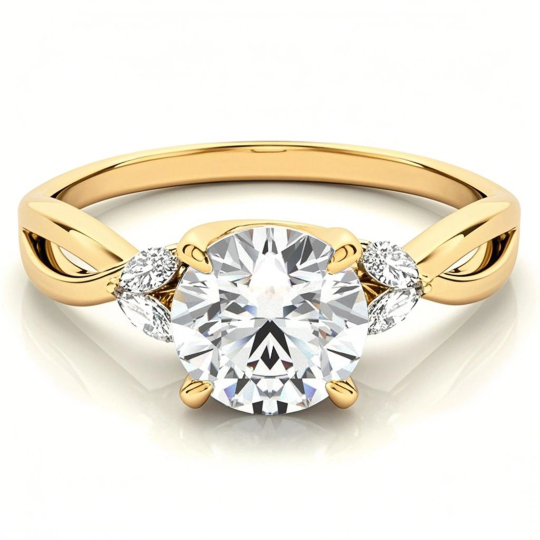 Anello di fidanzamento con moissanite taglio rotondo in oro 10 carati