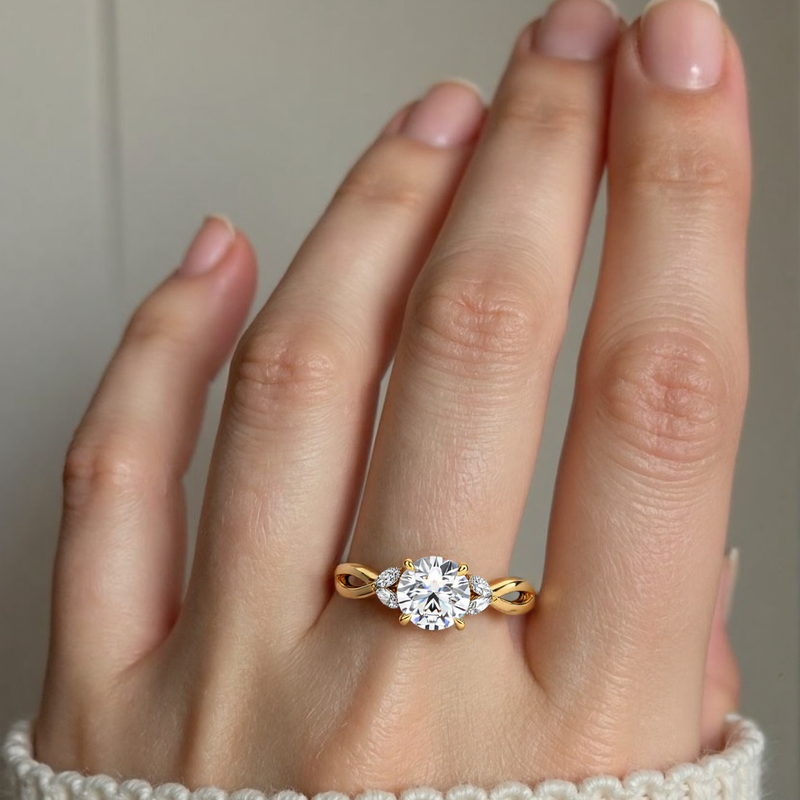 10K Gold Round Cut Moissanite Engagement Ring-6
