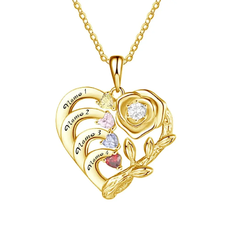 10K Gold Round Cut Personalized Birthstone Name Heart Necklace for Women-2