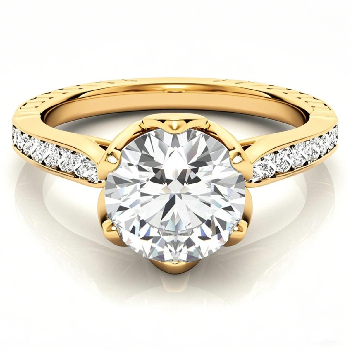 10K Gold Round Cut Tulip Halo Moissanite Engagement Ring-1