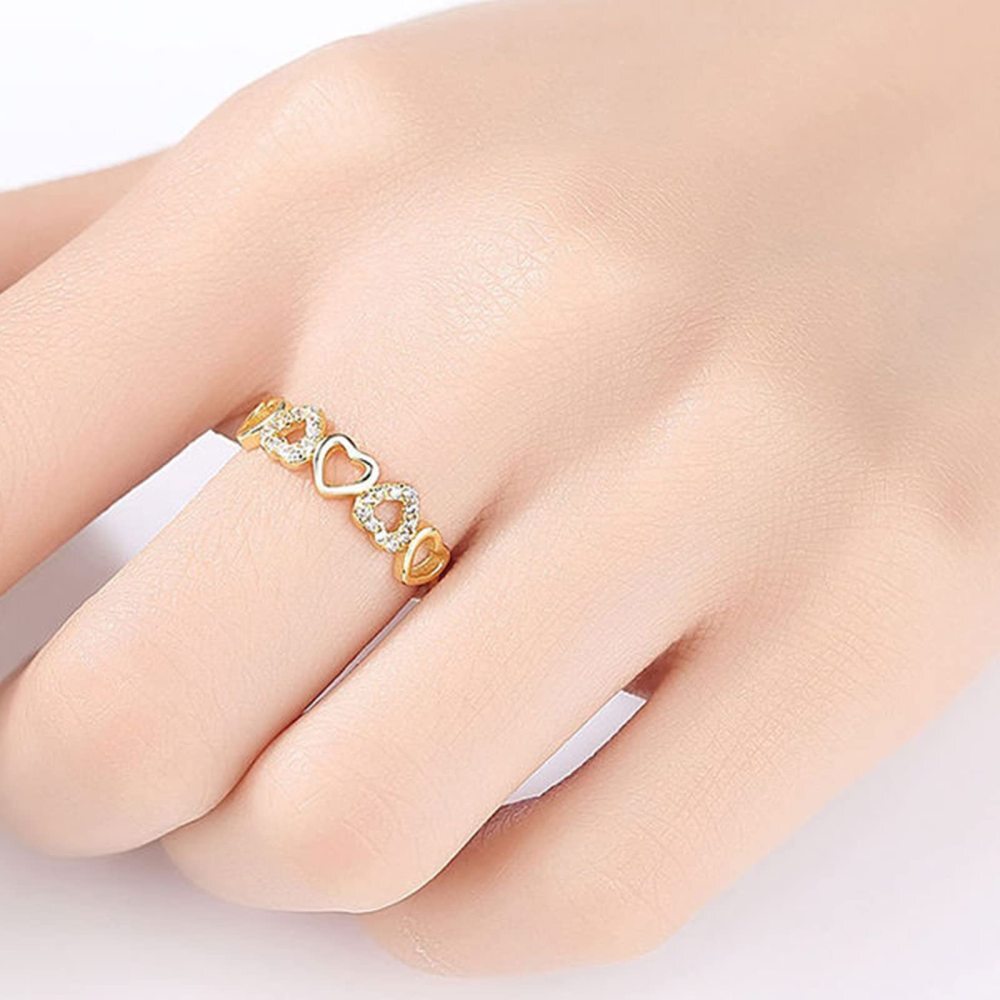 Anel de casamento em formato de coração dourado 10K com nome personalizado para mulheres-2