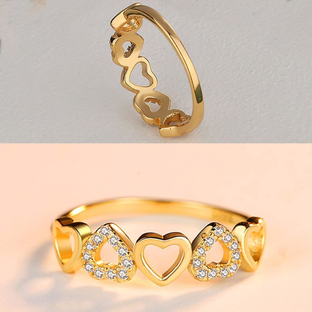 Anel de casamento em formato de coração dourado 10K com nome personalizado para mulheres-3