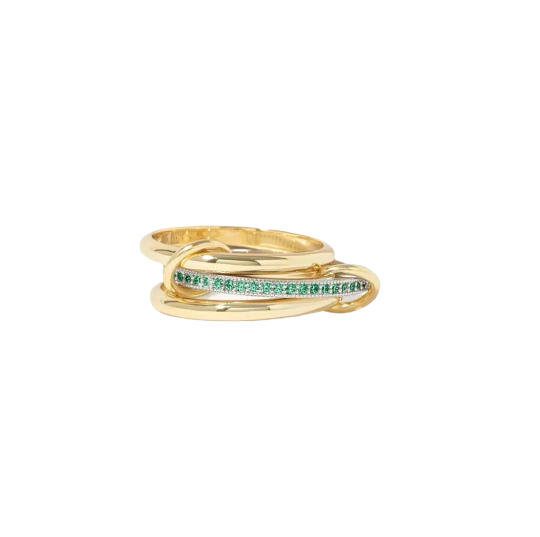 10K Gold Round Lab Created Emerald Chunky Gold Connector Custom Stackable Ring Set