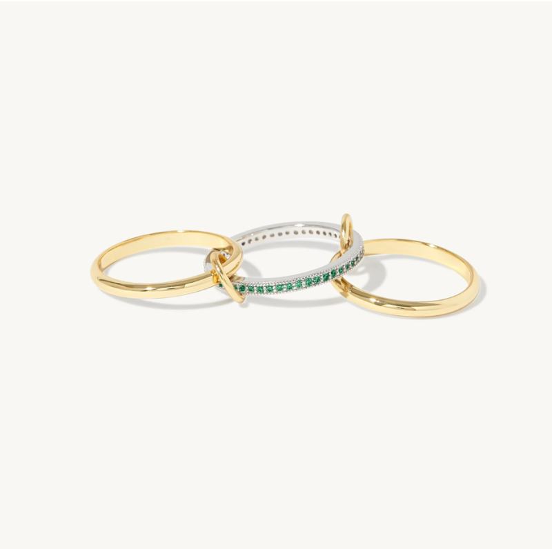 18K Gold Round Lab Created Emerald Chunky Gold Connector Custom Stackable Ring Set-3