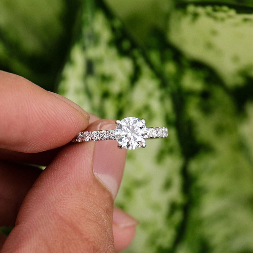 Gold Vermeil Round Cut Moissanite Couple Engagement Ring-4