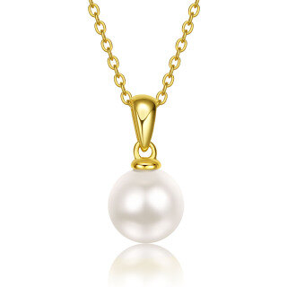 10K Gold Round Pearl Couple & Mother Pendant Necklace-19