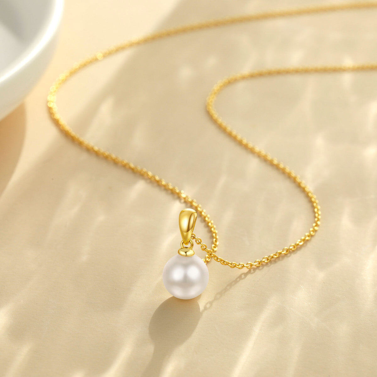 10K Gold Round Pearl Couple & Mother Pendant Necklace-3