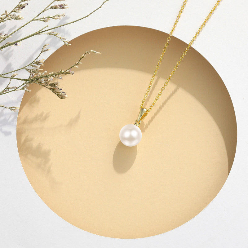 Colar com pendente de casal e mãe em ouro 10K com pérolas redondas-4