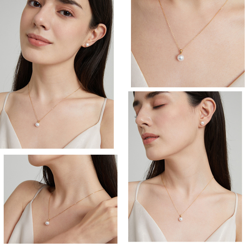 Colar com pendente de casal e mãe em ouro 10K com pérolas redondas-6