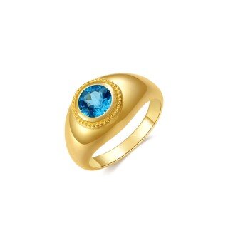 10K Gold Round Shaped Personalized Topaz Ring For Men-20