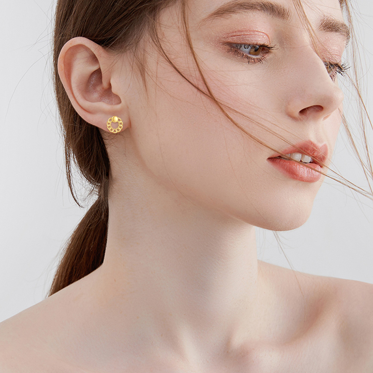 10K Gold Round Stud Earrings-2