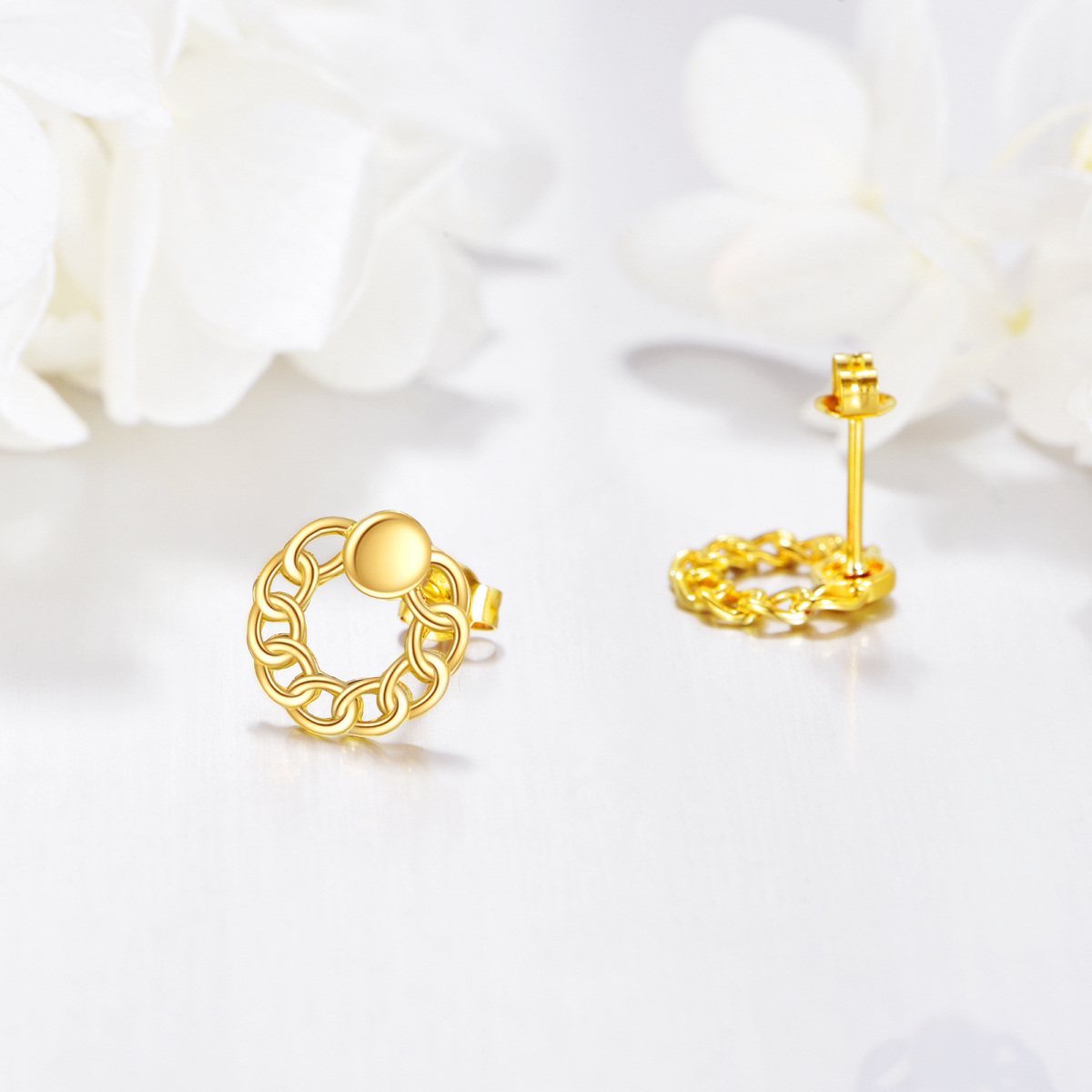 10K Gold Round Stud Earrings-3