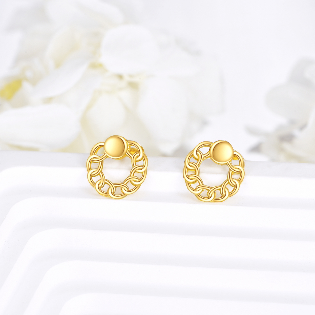 10K Gold Round Stud Earrings-4