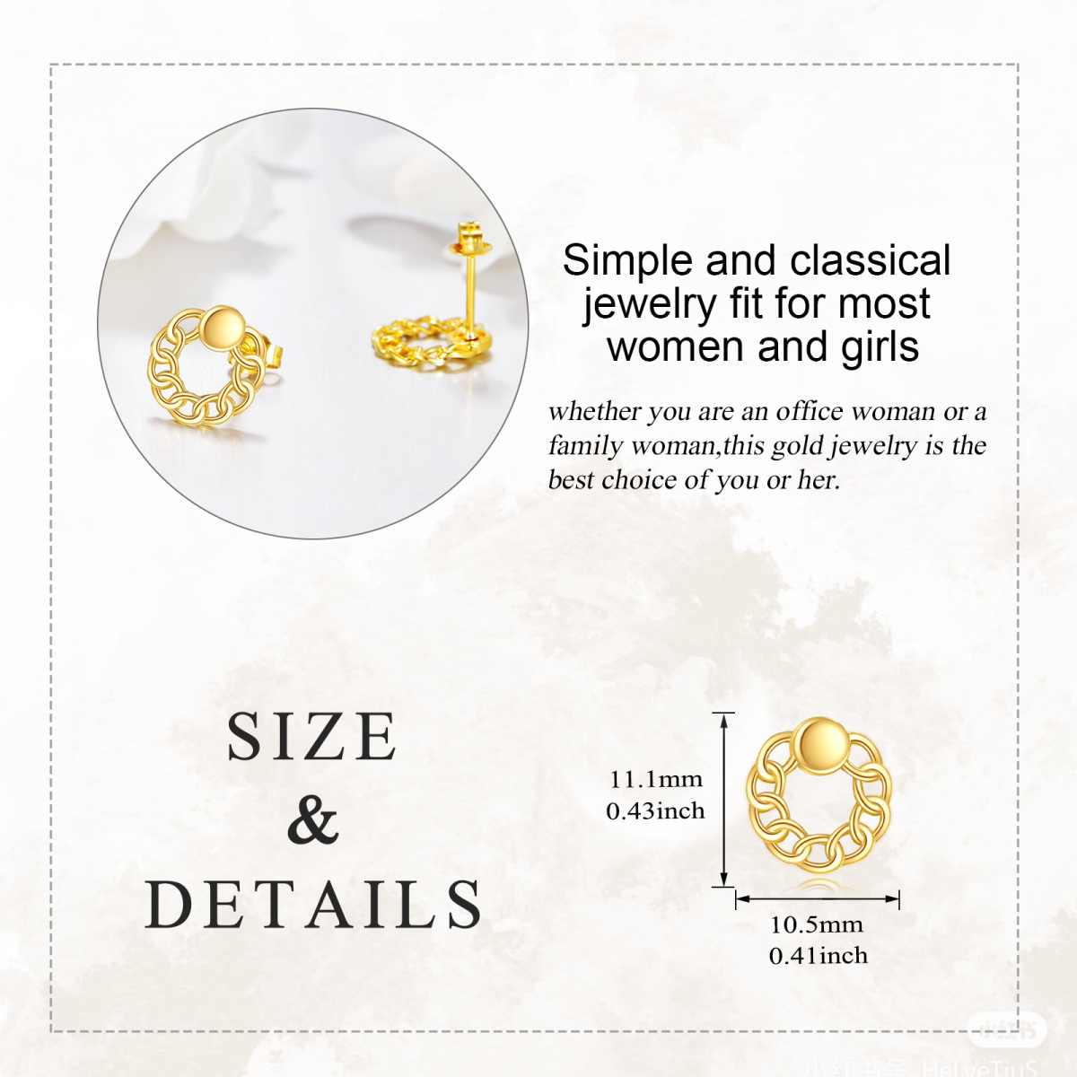 10K Gold Round Stud Earrings-5