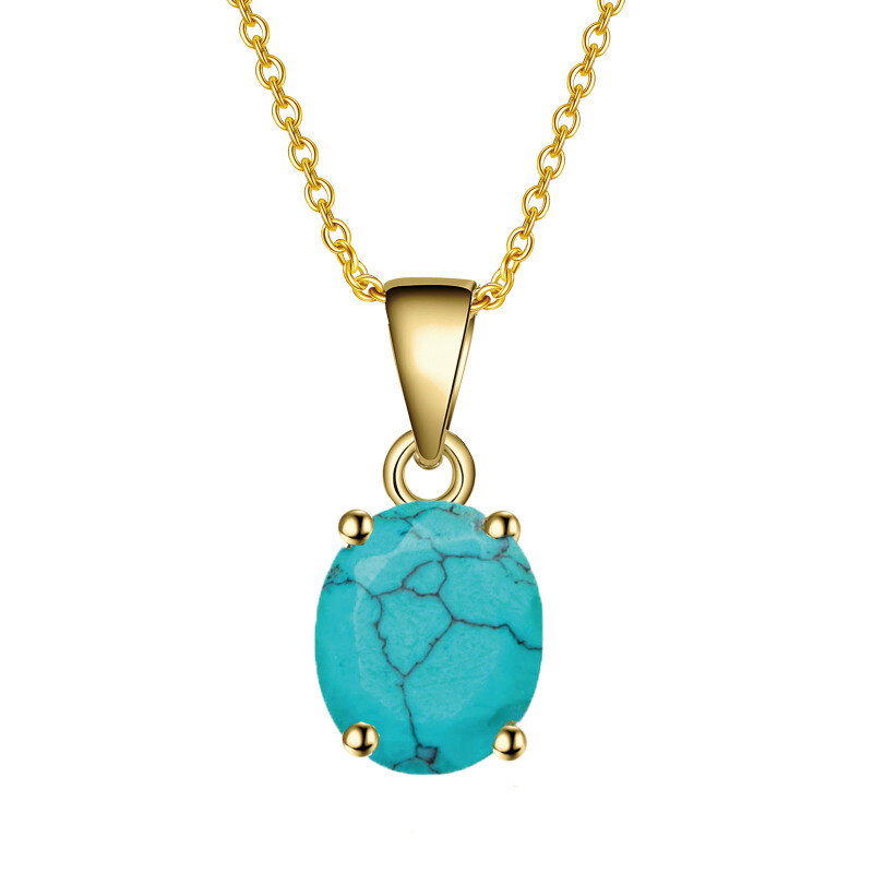 Collier à pendentif turquoise ronde en or 10K-9