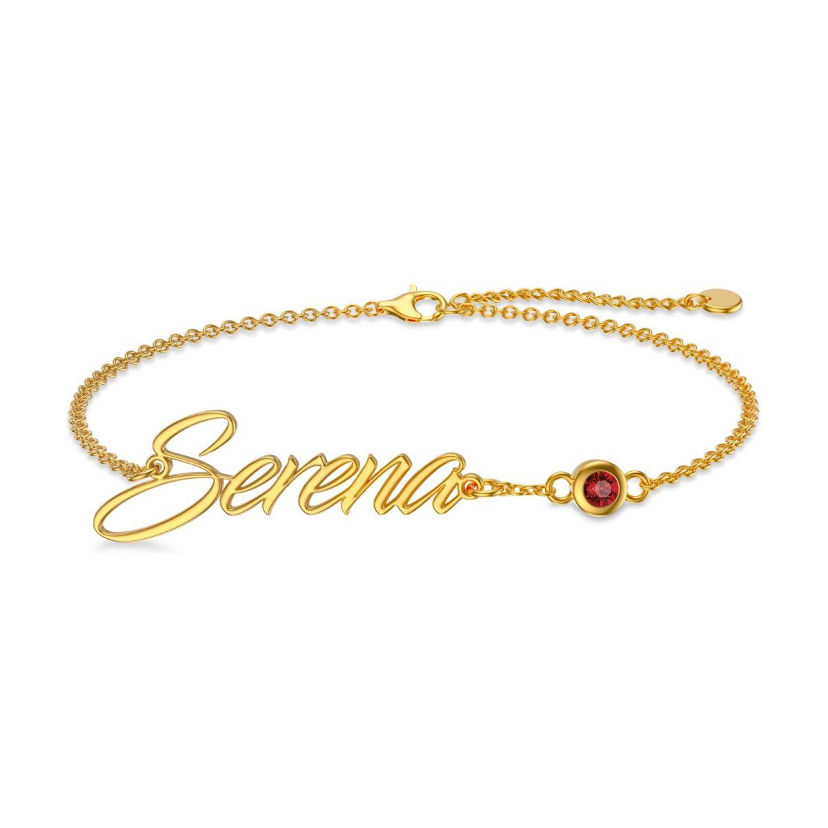 10K Gold Round Zircon Personalized Birthstone & Classic Name Charm Bracelet For Women-1