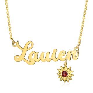 10K Gold Round Zircon Sunflower Pendant Necklace-23