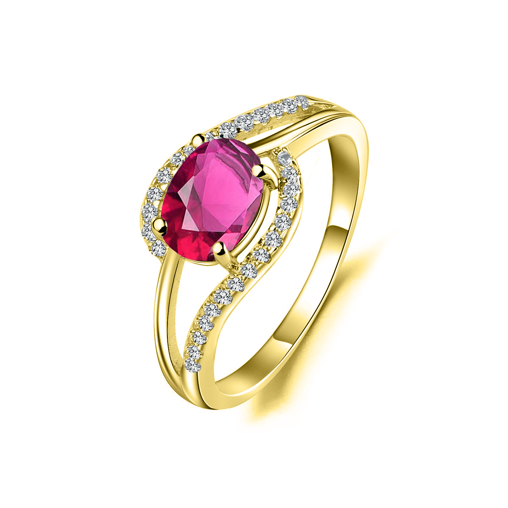 Bague avec pierre de naissance personnalisée en or 10 carats et rubis-1