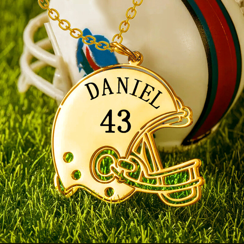 قلادة من الذهب الأبيض عيار 10 قيراط على شكل قبعة الرجبي للرجال-3