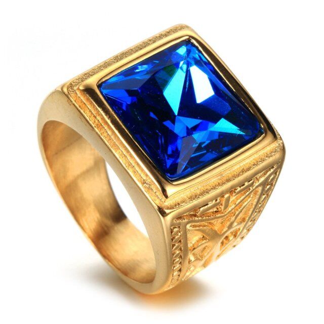 Anillo de oro de 10 quilates con zafiro para hombre-1