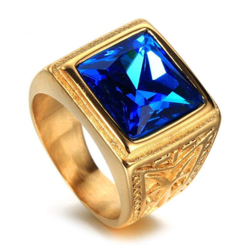 Bague en or 10 carats avec saphir pour homme