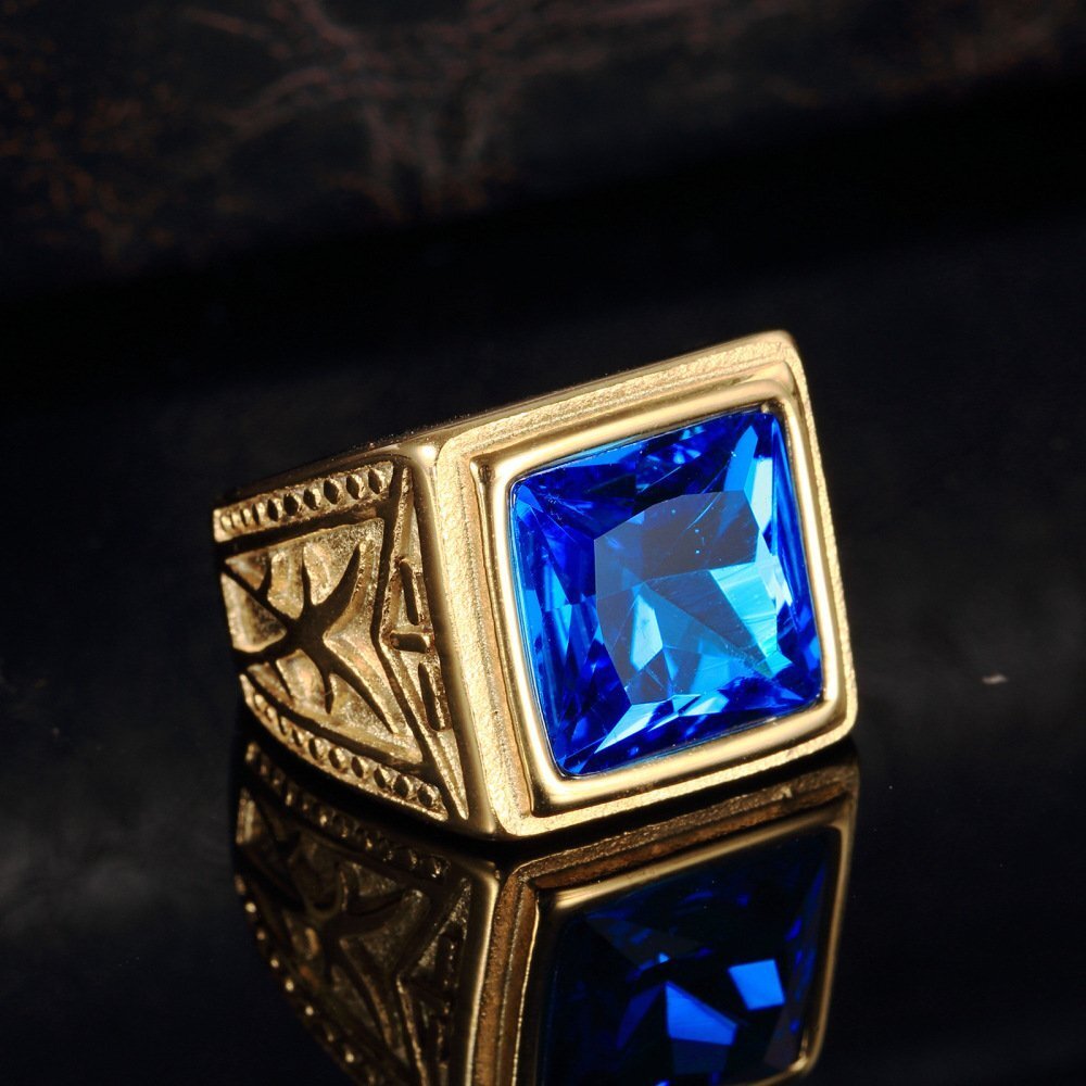 Anillo de zafiro de oro rosa de 10 quilates para hombre-2