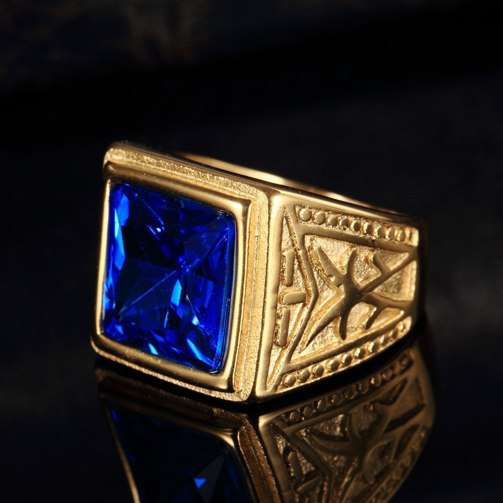 Anillo de zafiro de oro rosa de 10 quilates para hombre-3