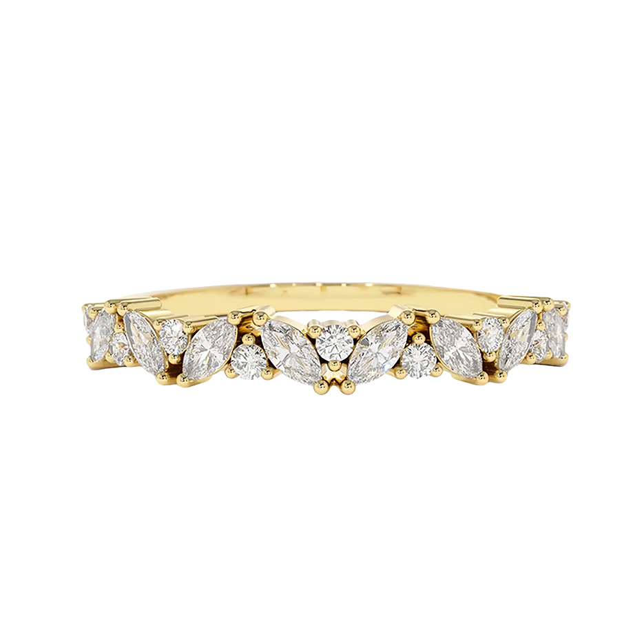 Anillo de oro de 10 quilates con diamantes redondos y marquesa inclinada, color D, claridad VVS-VS-1