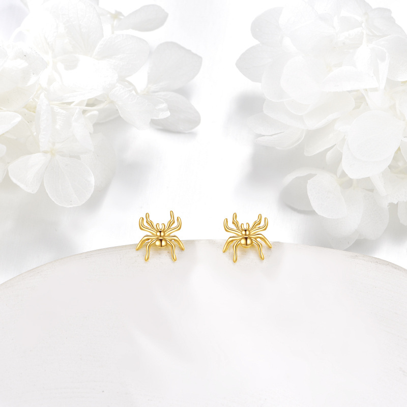 10K Gold Spider Stud Earrings-4