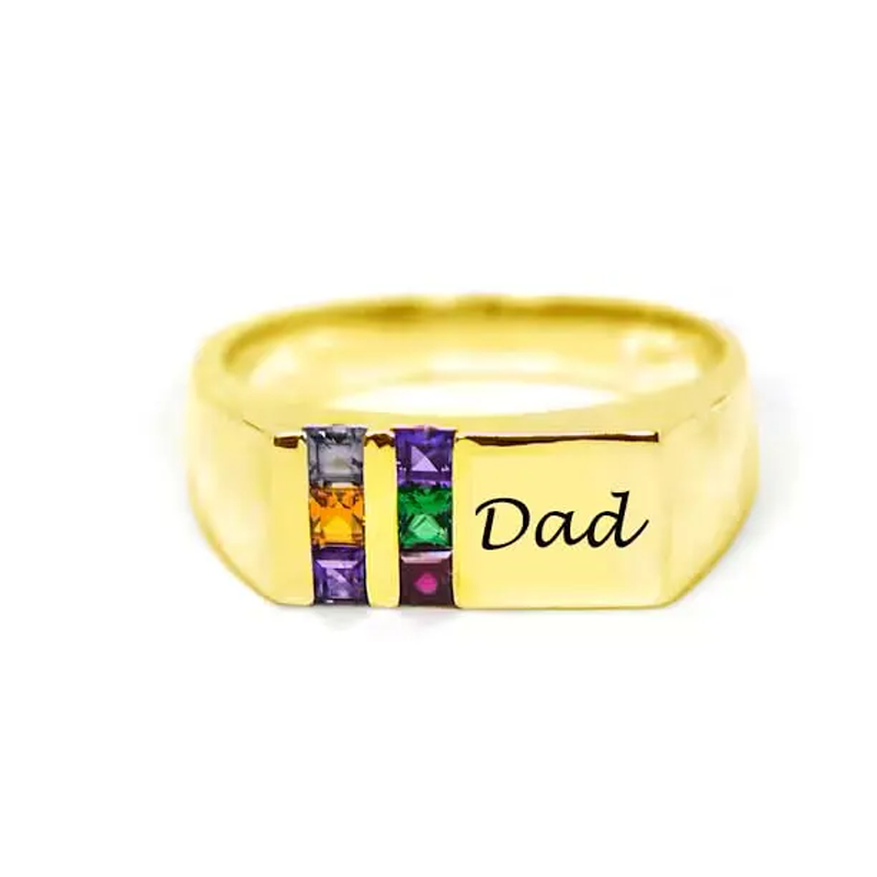 10K Gold Square Cubic Zirconia Personalised Birthstone Engraving Ring For Men-1