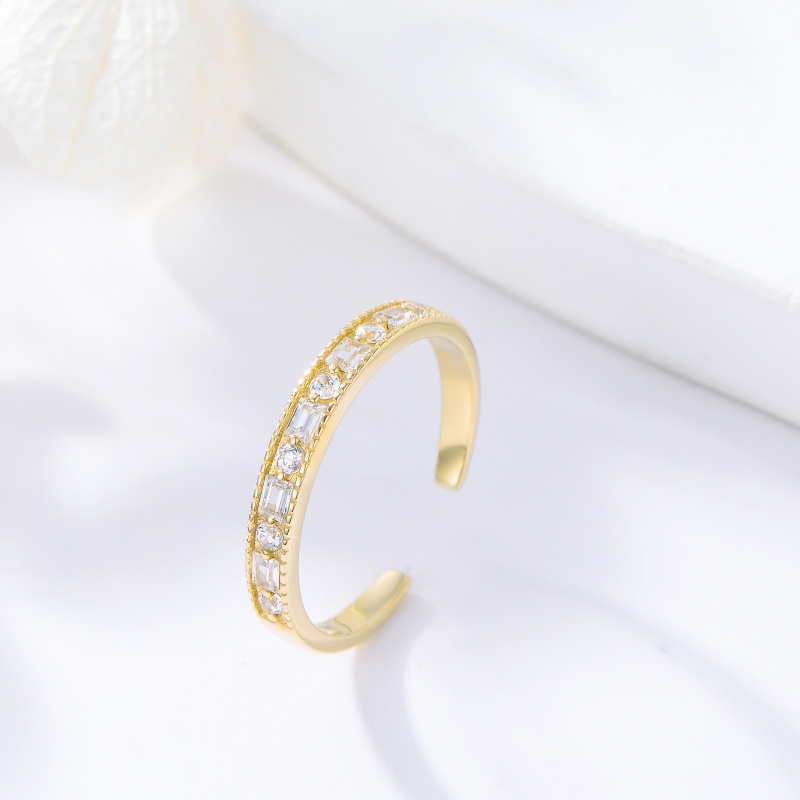 Anillo de oro de 10 quilates con circonita cúbica y punta cuadrada-4