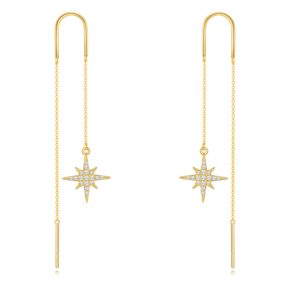10K Gold Cubic Zirconia Star Drop Earrings-1