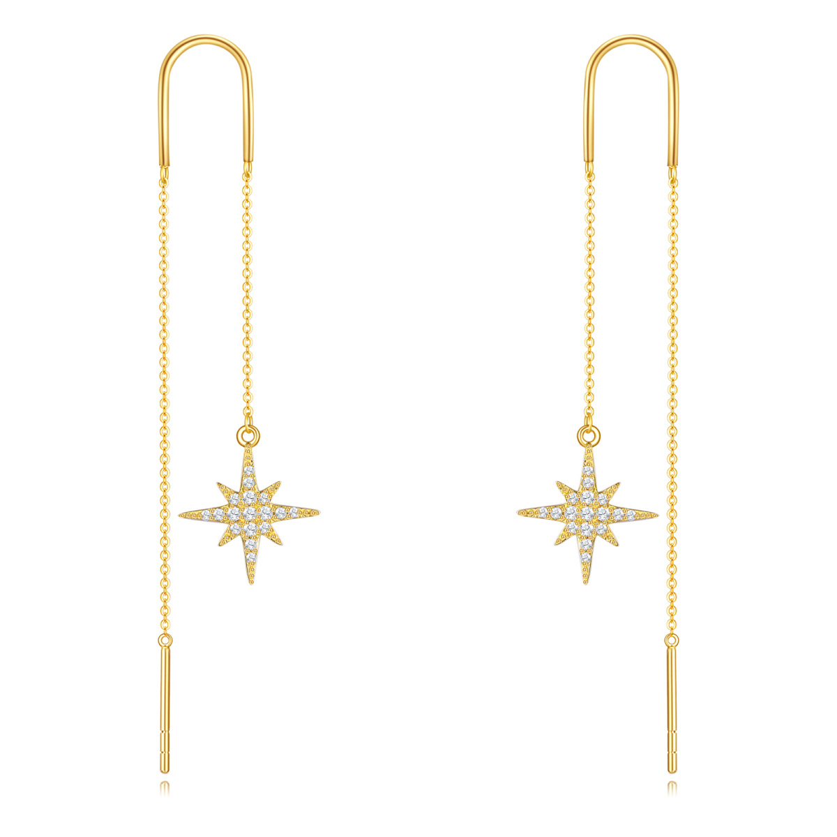 10K Gold Cubic Zirconia Star Drop Earrings-1