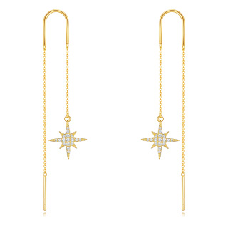 10K Gold Cubic Zirconia Star Drop Earrings-17