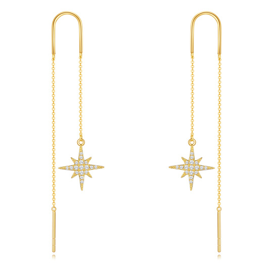 10K Gold Cubic Zirconia Star Drop Earrings