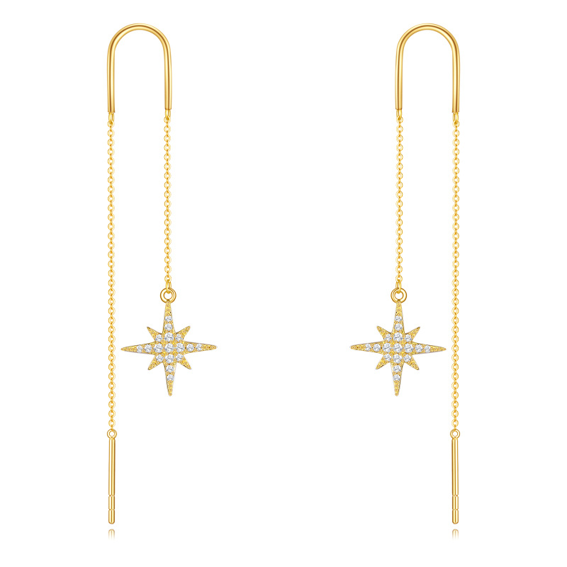 10K Gold Cubic Zirconia Star Drop Earrings-11